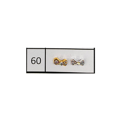Metallic Nail Bows Accessory Silver Series - 5 Pair (Assorted Design)