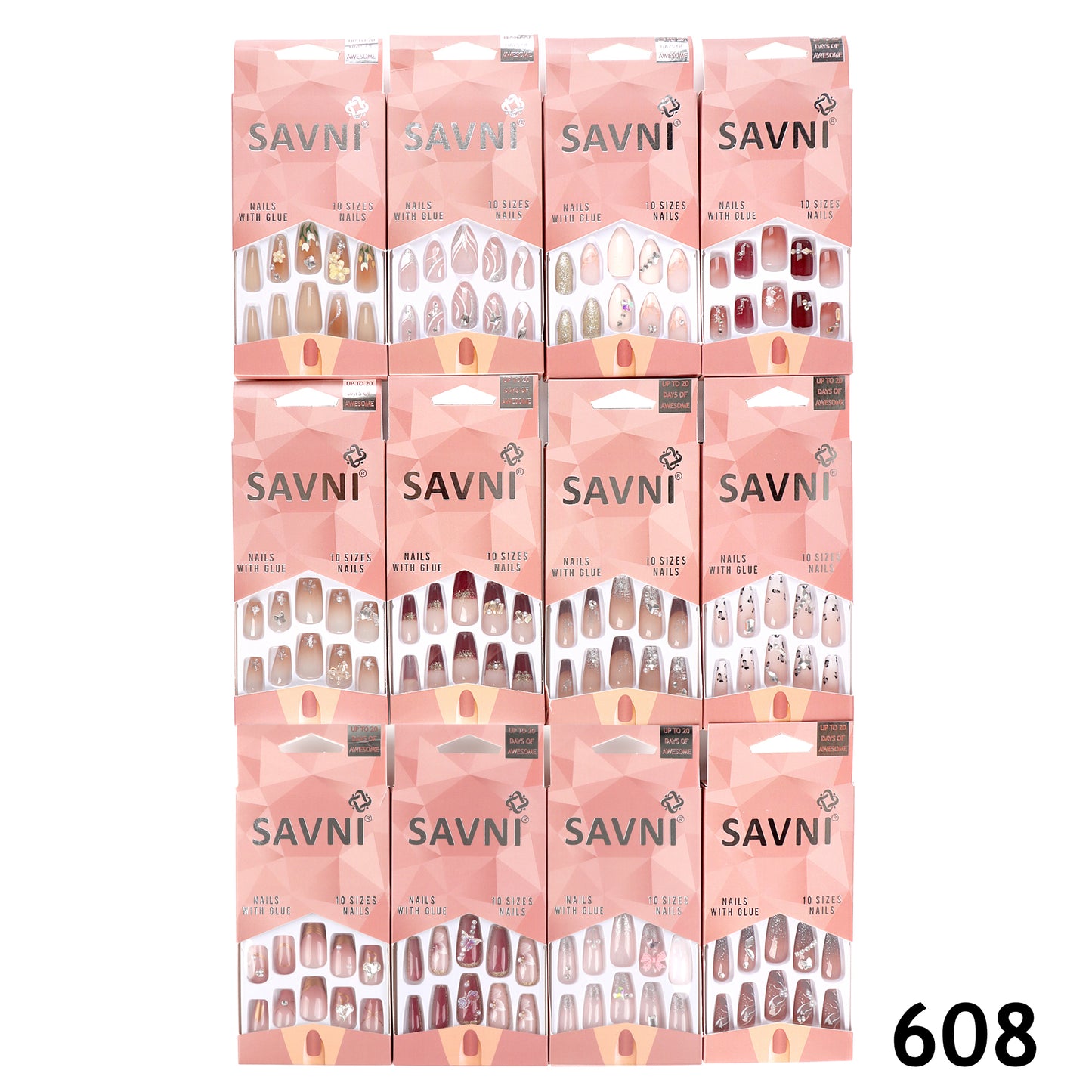 Press On Nails Premium Stone & Printed Series - 12 Boxes