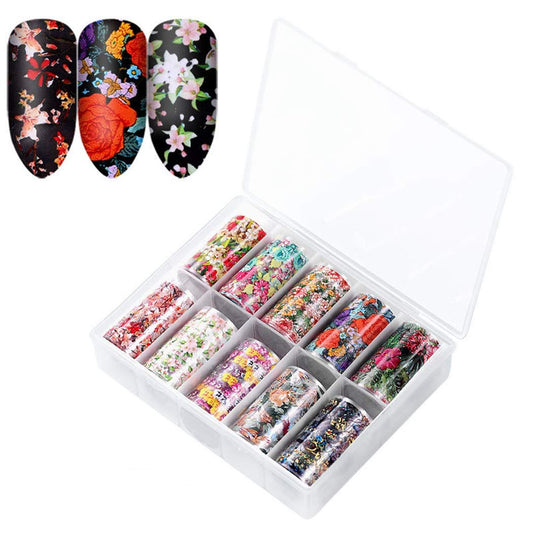 Nail Foil Roll Pack Of 10 - Assorted Floral Design