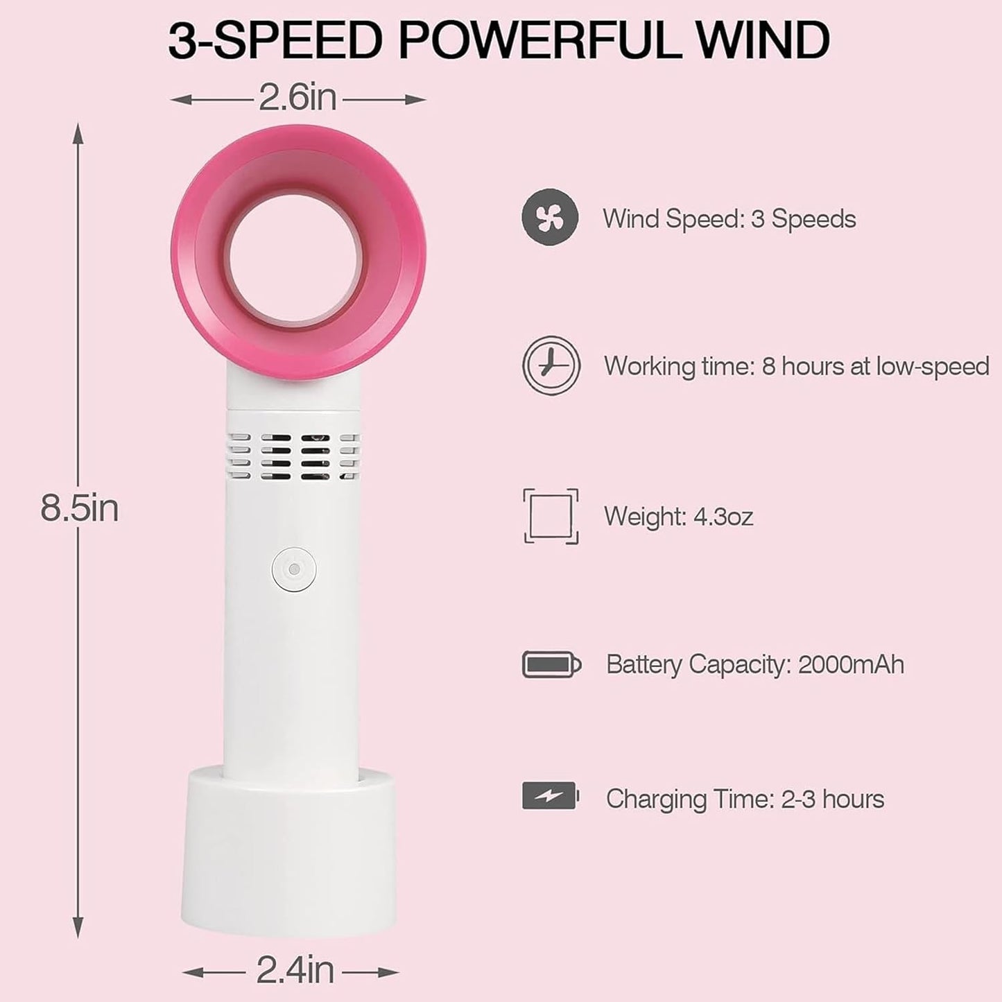 Eyelash Extension Rugged Bladeless Fan - White & Pink Color