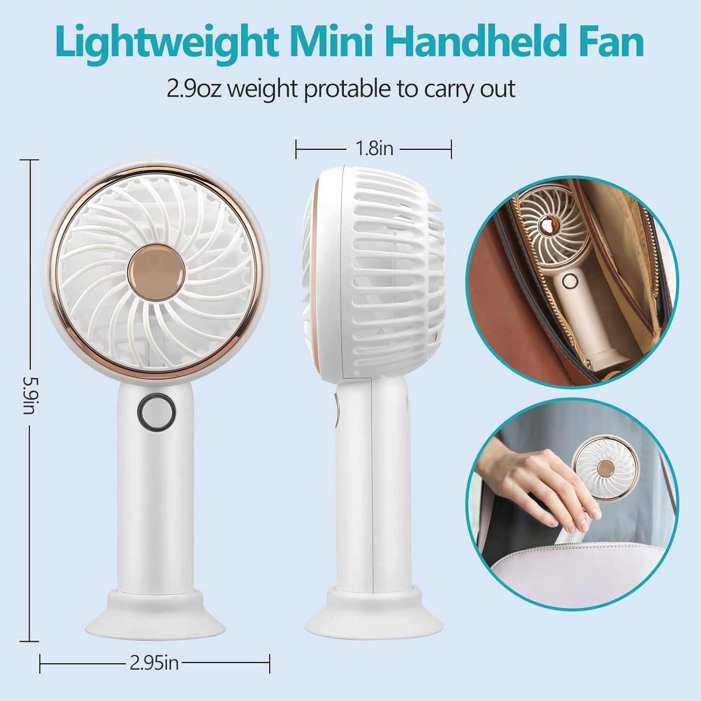 Eyelash Extension Mini Handheld Fan White & Gold Color