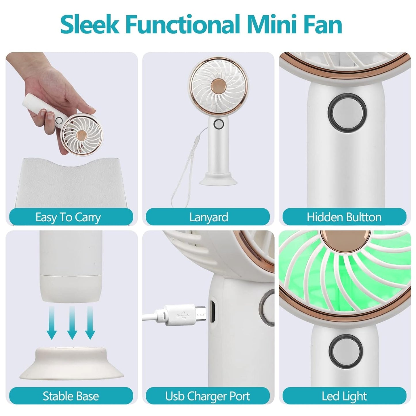 Eyelash Extension Mini Handheld Fan White & Gold Color