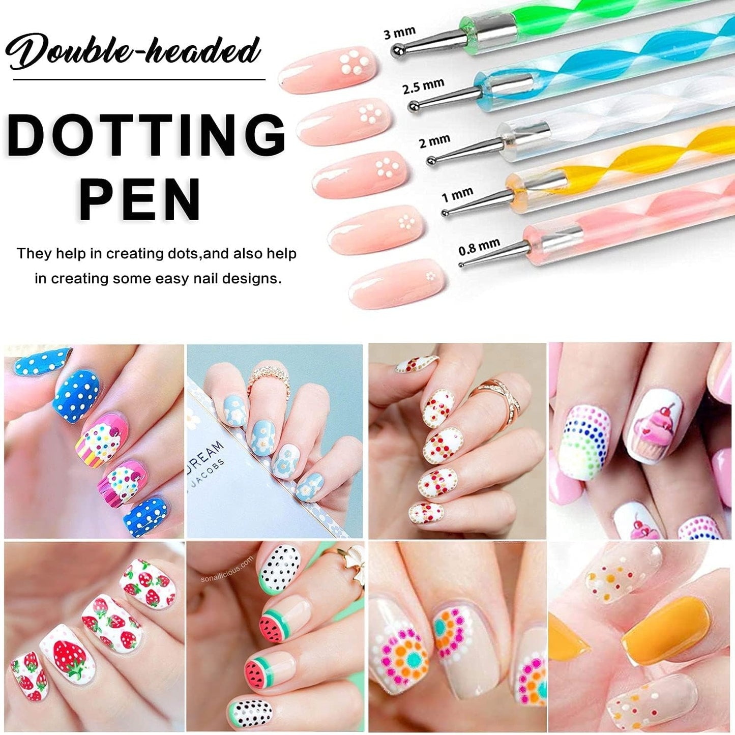 Nail Dotting Tools Acrylic Handle - Set of 5