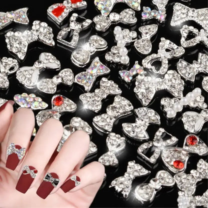 Metallic Nail Bows Accessory Silver Series - 5 Pair (Assorted Design)