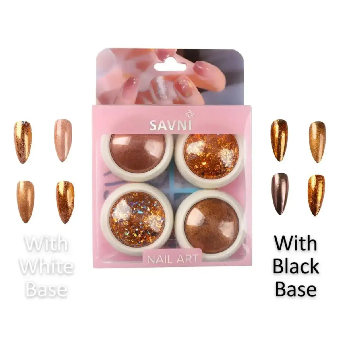 Rose Gold Chrome & Flakes - Set of 4