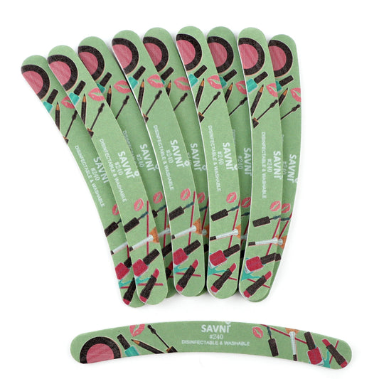 Savni Colored Designer Washable Nail Filers 240/240 Grit - Pack of 12 (Assorted Shape)