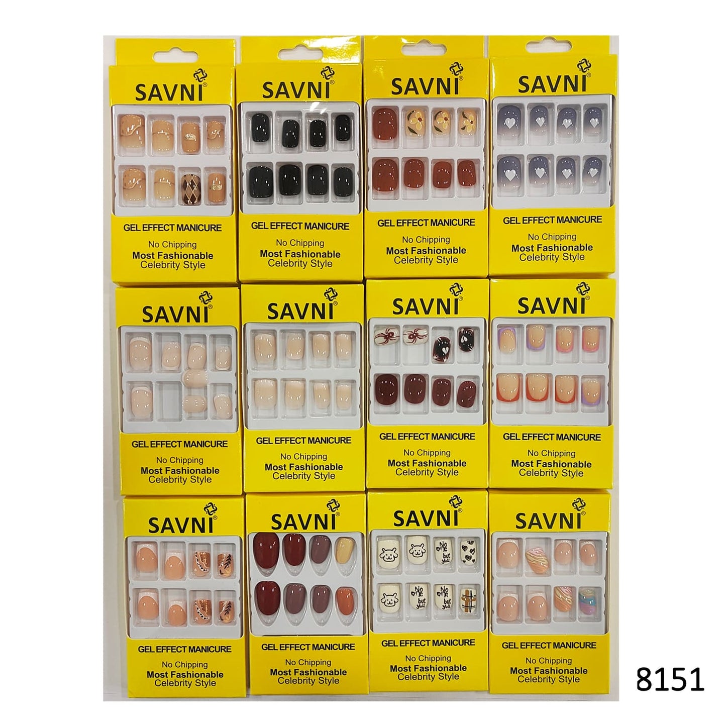 Press On Nails, Pack of 12 Boxes Yellow Box Packaging (Glue not included)
