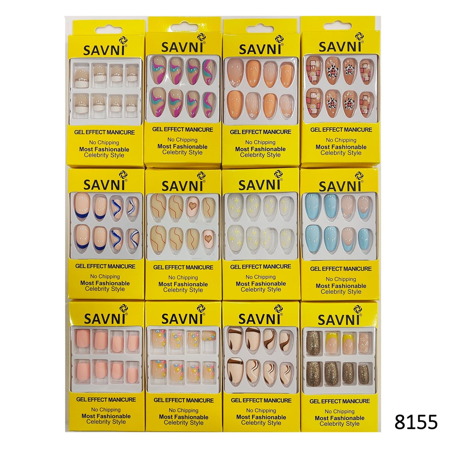 Press On Nails, Pack of 12 Boxes Yellow Box Packaging (Glue not included)