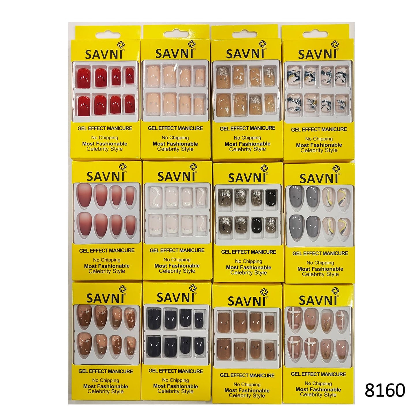 Press On Nails, Pack of 12 Boxes Yellow Box Packaging (Glue not included)