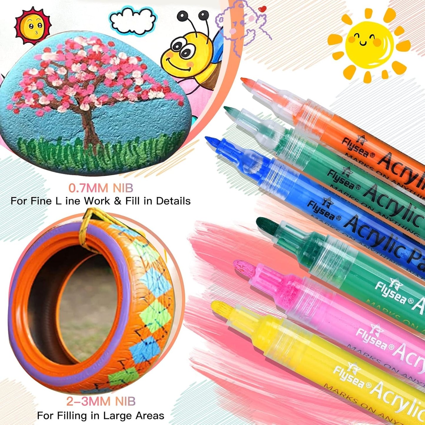 Acrylic Art Paint Markers - Set of 12 Colors