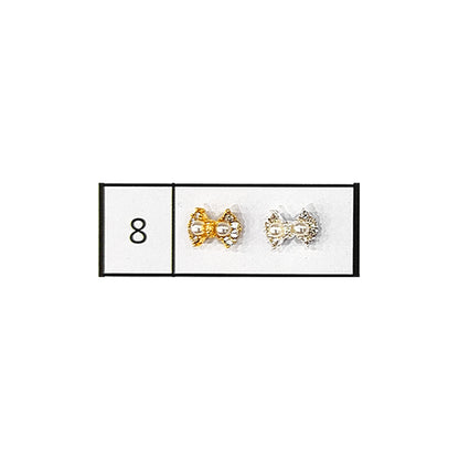 Metallic Nail Bows Accessory Silver Series - 5 Pair (Assorted Design)