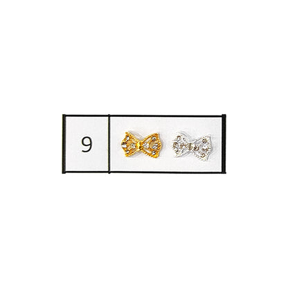 Metallic Nail Bows Accessory Silver Series - 5 Pair (Assorted Design)