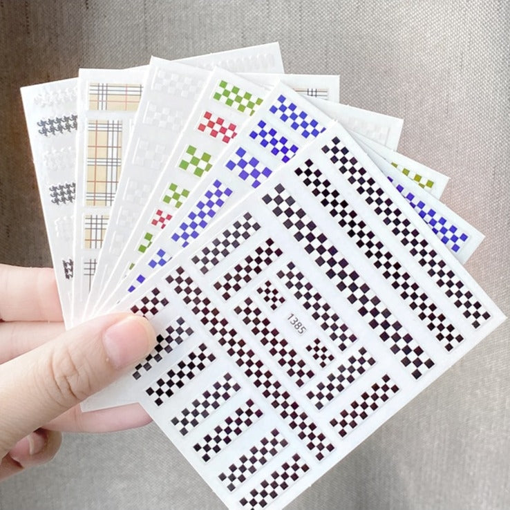 Check Patterned Nail Stickers, Set of 12 sheets - 100+ Assorted Stickers