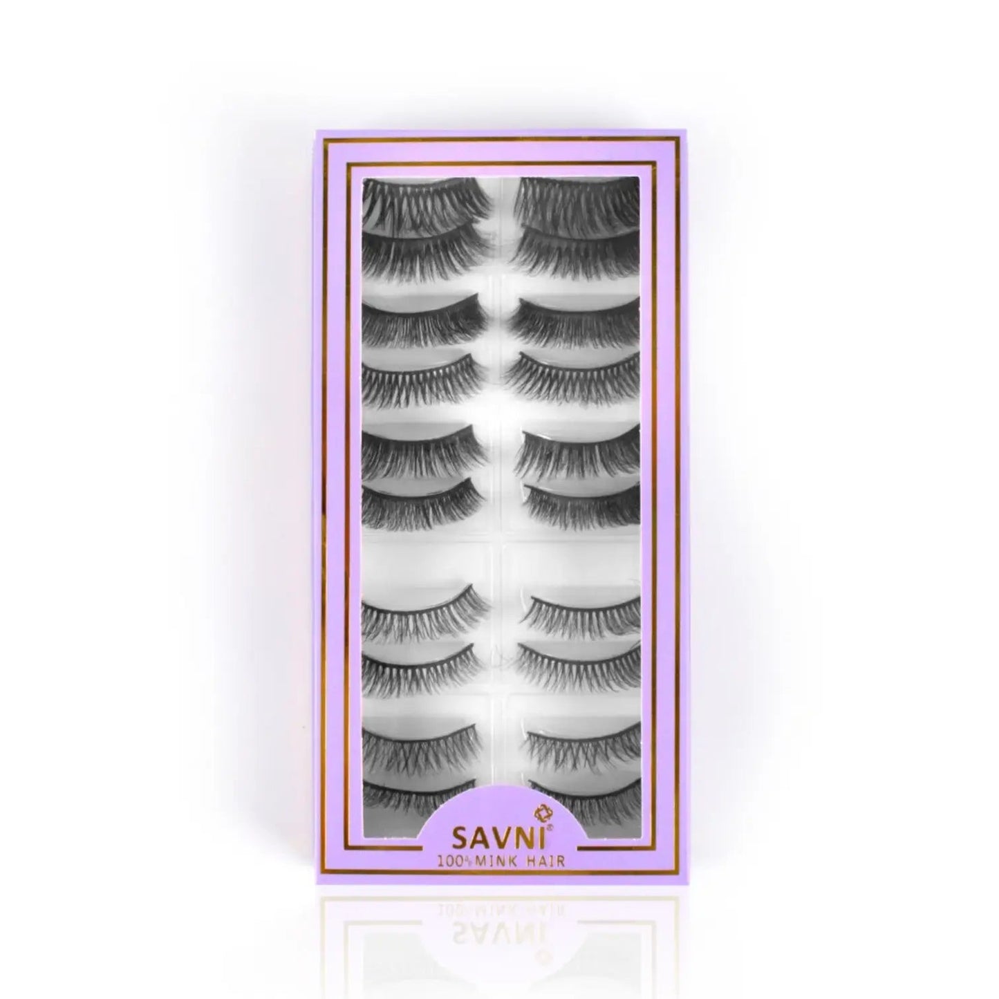 Savni 5D Temporary Mink Hair Eyelash Extensions 10 pairs Mix Designs Purple Box