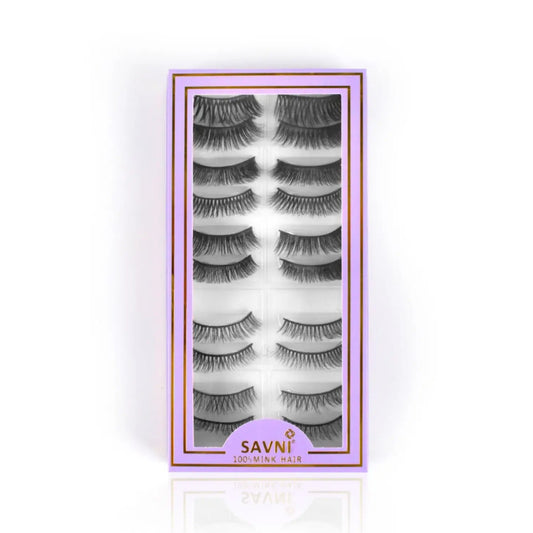 Savni 5D Temporary Mink Hair Eyelash Extensions 10 pairs Mix Designs Purple Box