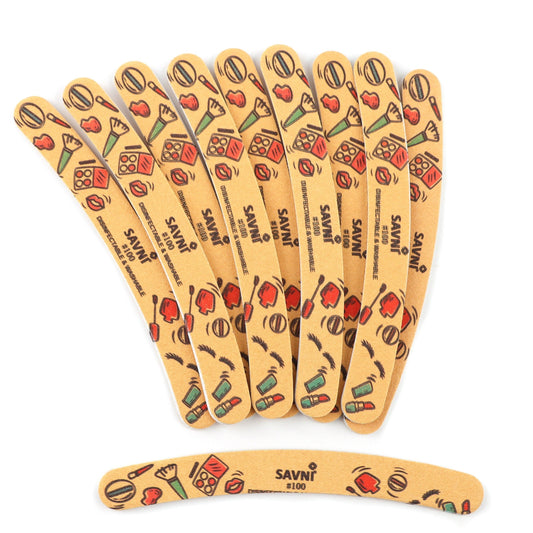 Savni Colored Designer Washable Nail Filers 100/100 Grit - Pack of 12 (Assorted Shape)