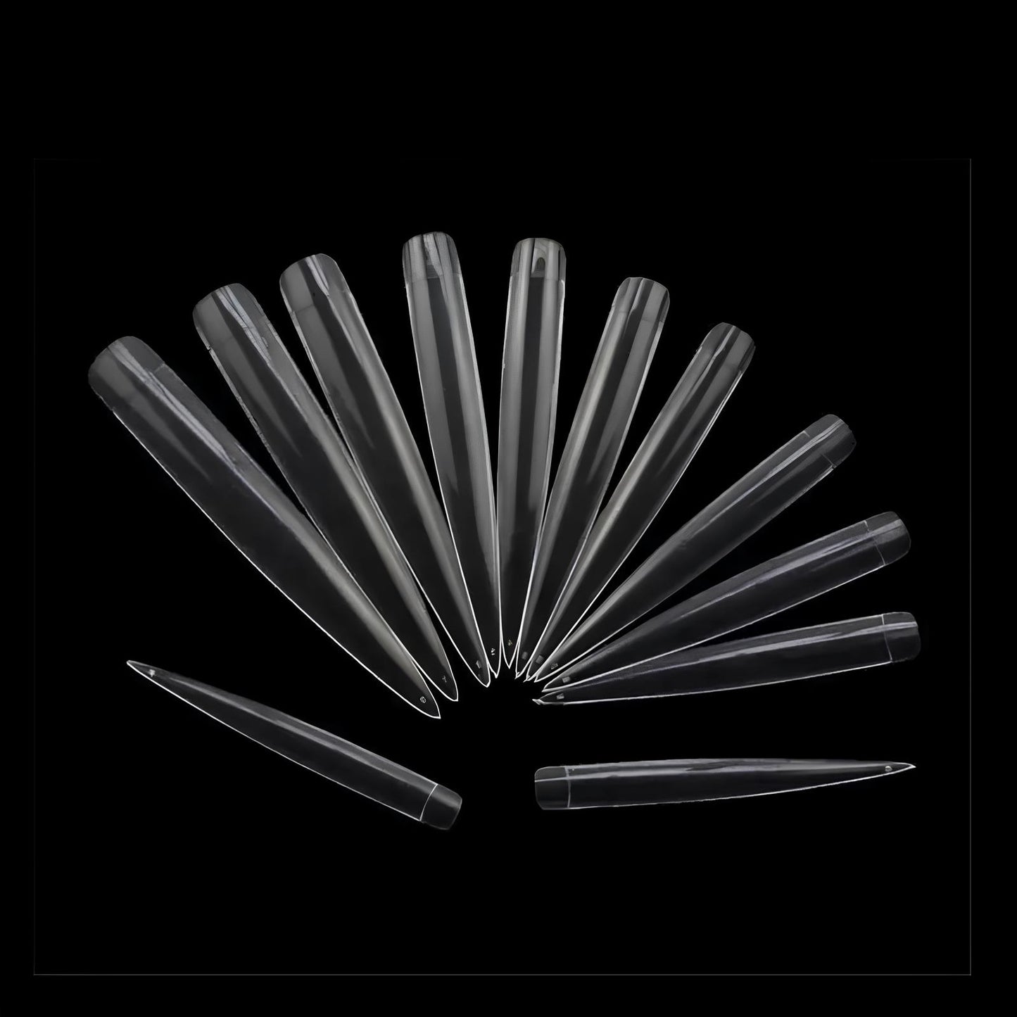 Stiletto XXL Extra Long Transparent Sharp D Lock Extension Tips - 12 Pcs