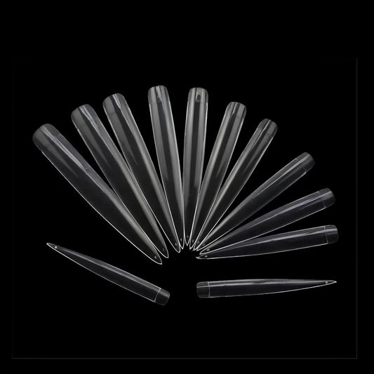 Stiletto XXL Extra Long Transparent Sharp D Lock Extension Tips - 12 Pcs