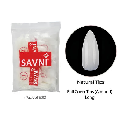 Savni E9 Long Full Cover Almond Natural Tips - 500 pcs