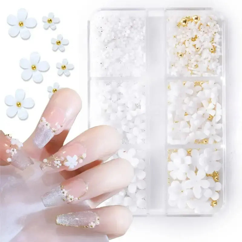 3D Flower Nail Accessory Charms with Caviar Beads