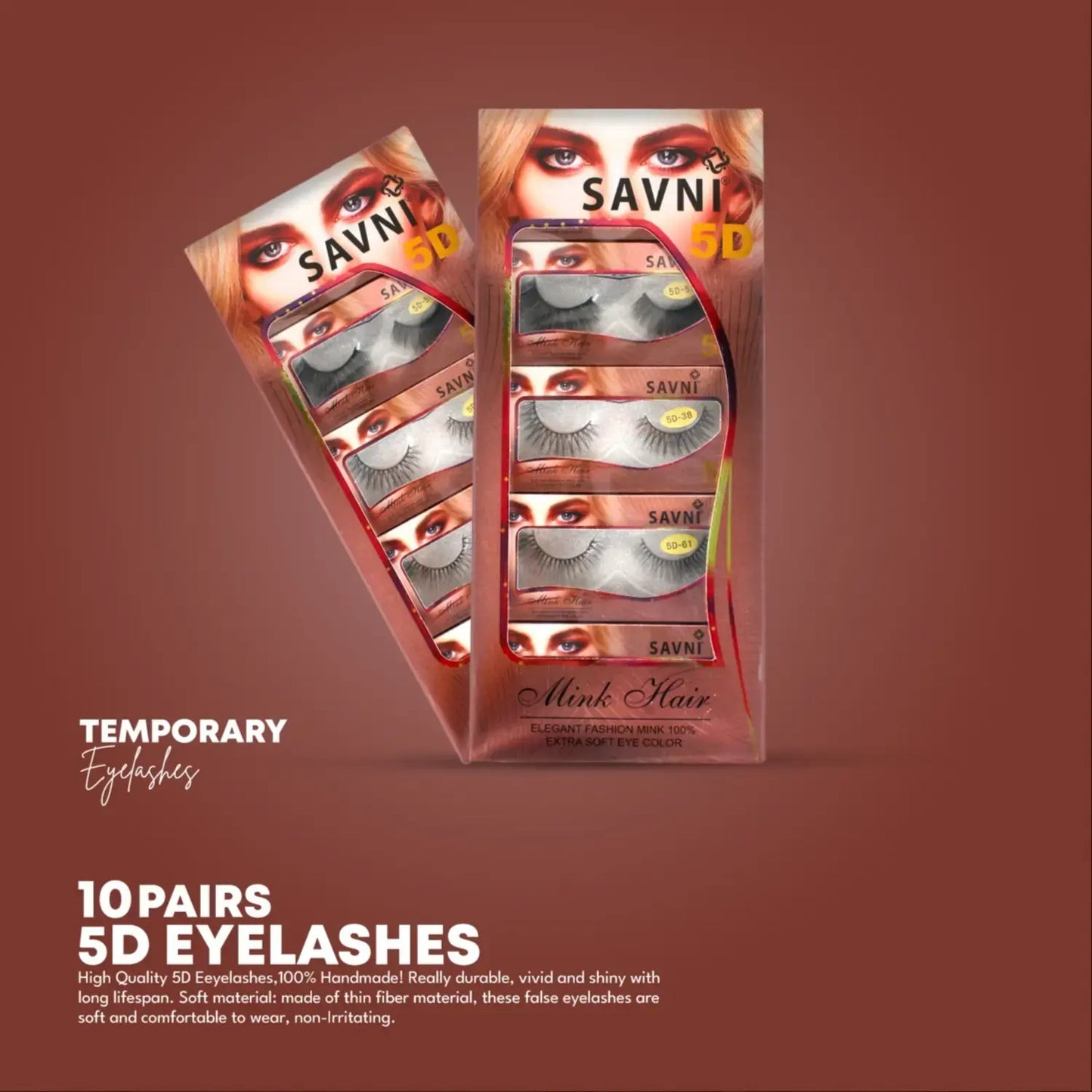 Savni 5D Professional Temporary Mink Hair Eyelash Extension 10 pairs Mix Golden Box