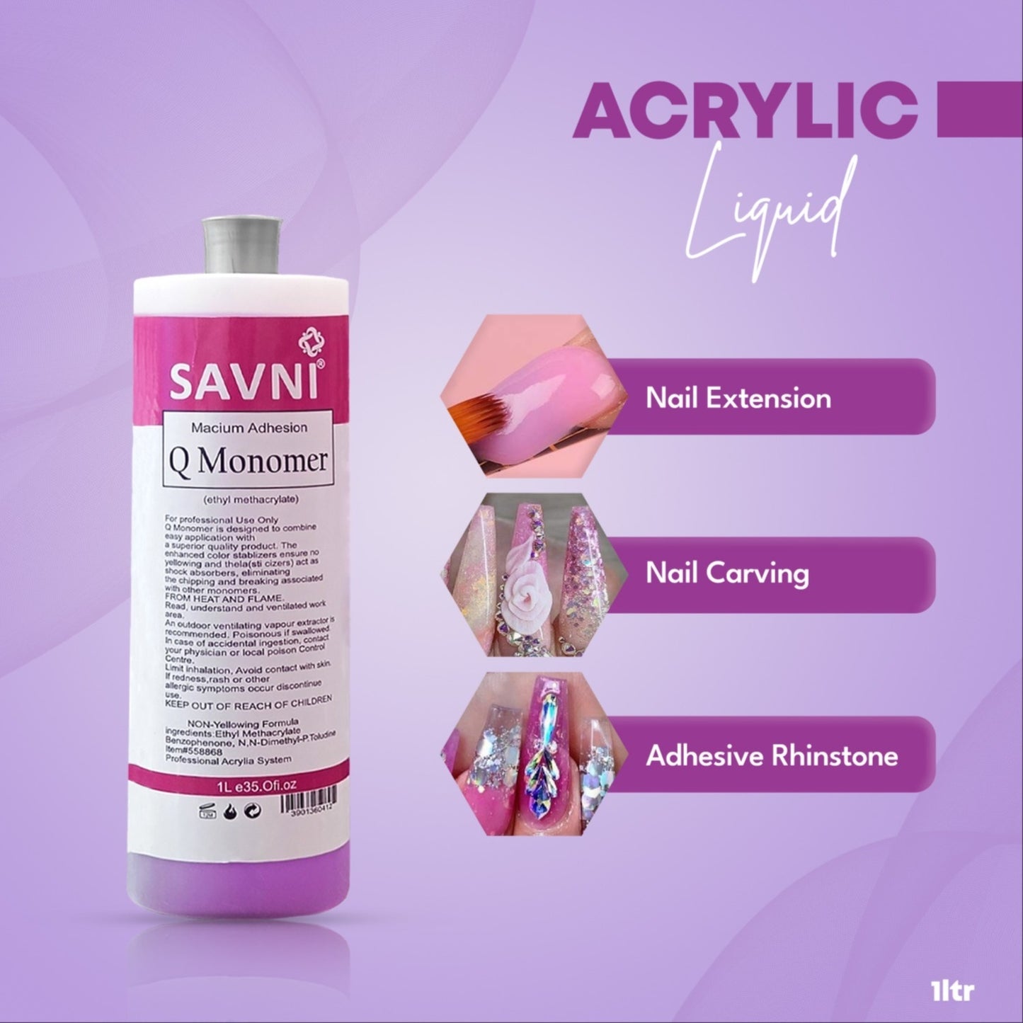 Savni Liquid Monomer Acrylic Liquid Purple (EMA) - 1000ml
