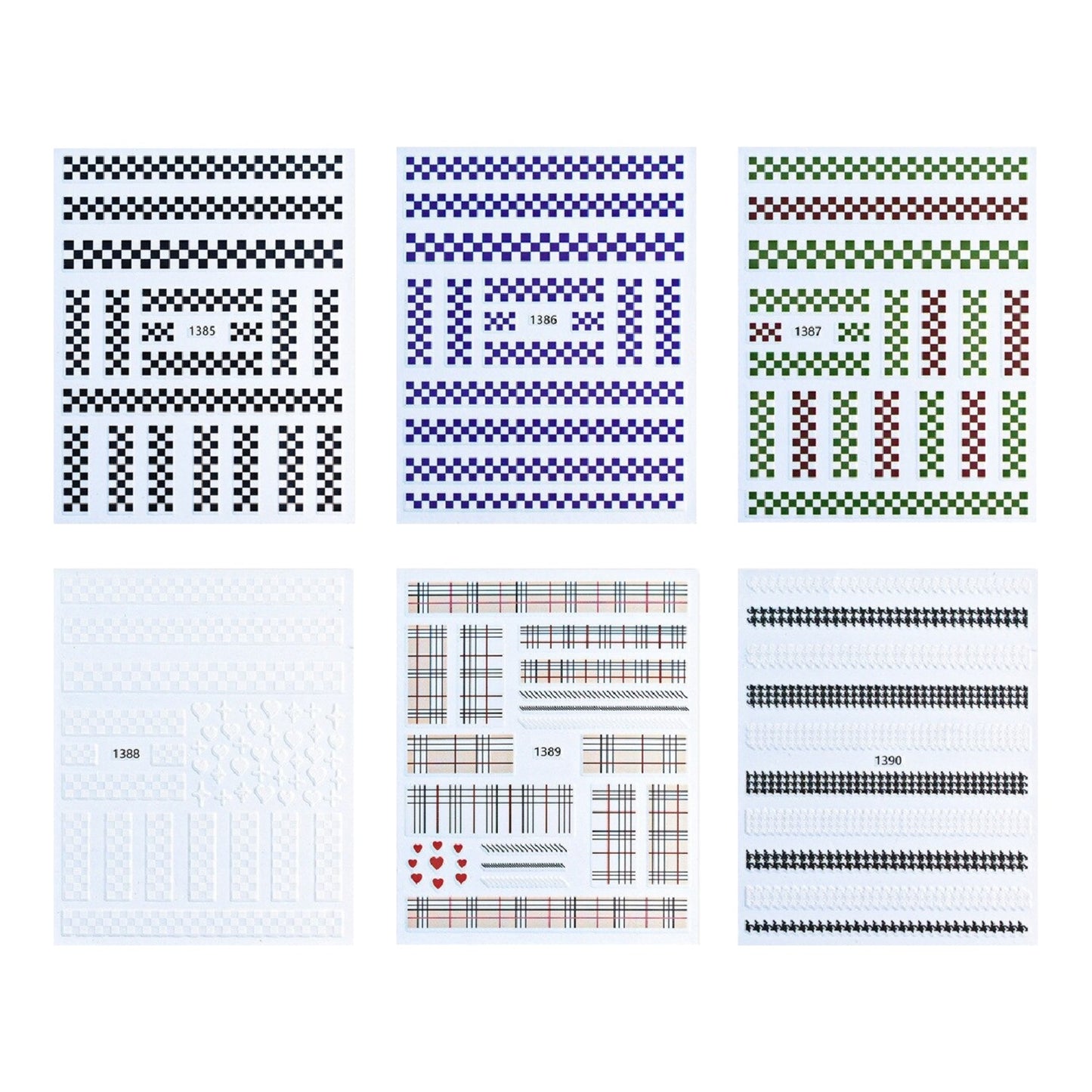 Check Patterned Nail Stickers, Set of 12 sheets - 100+ Assorted Stickers