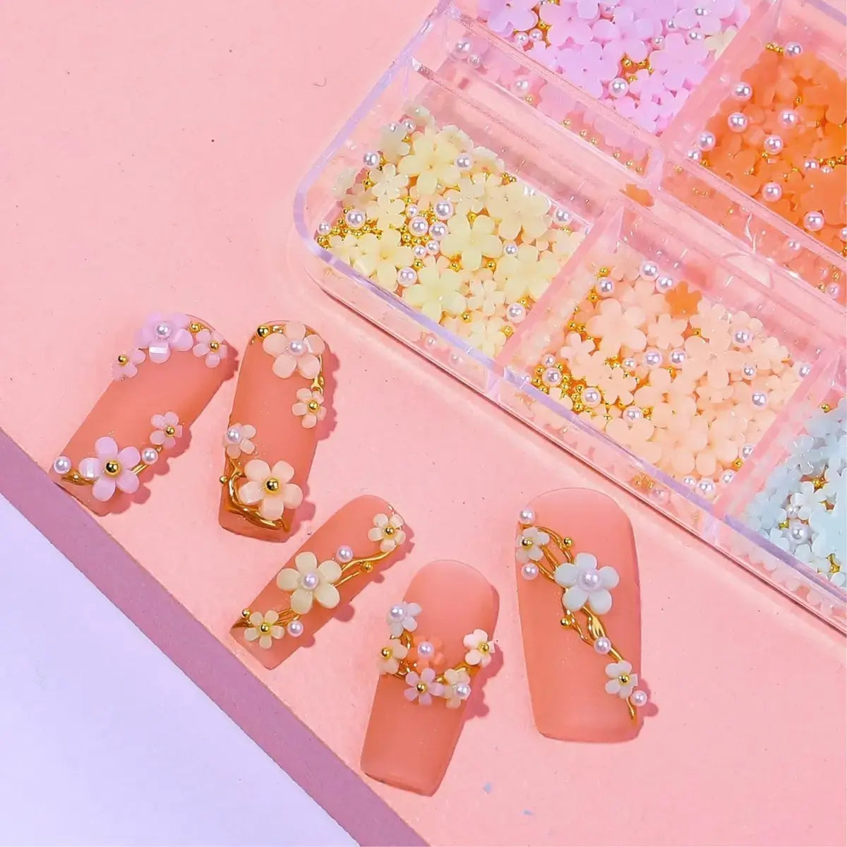 3D Flower Nail Accessory Charms with Caviar Beads