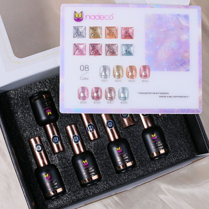 Nadeco UV Gel Polish Kit Set Of 8, 15ml each, Glitter Mix Palette, Model - C