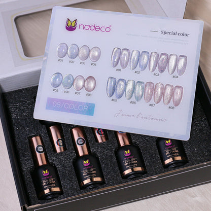 Nadeco UV Gel Polish Kit Set Of 8, 15ml each, Icy Pearl Pastel Shimmer Palette, Model - D