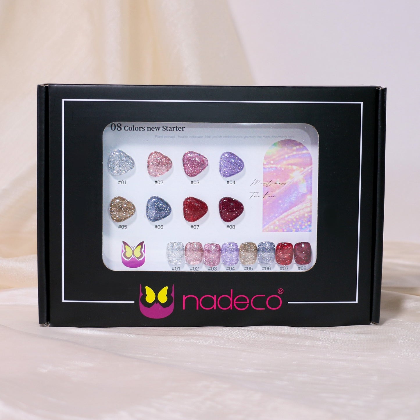 Nadeco UV Gel Polish KIt Set Of 8, 15ml each, Reflective Glitter Palette, Model - B