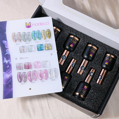 Nadeco UV Gel Polish Kit Set Of 8, 15ml each, Aurora Jelly &amp; Iridescent Palette, Model - E