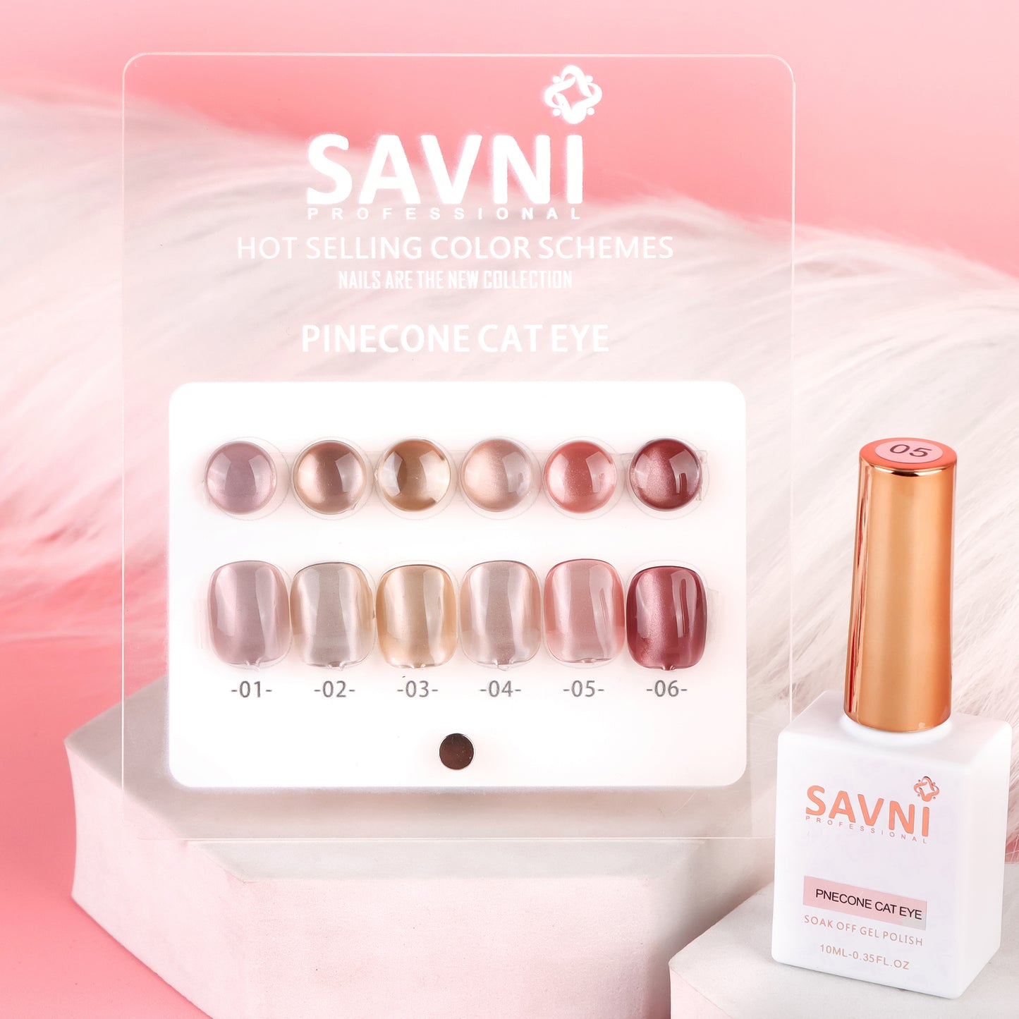 Savni Core - Pinecone Cat Eye UV Gel Polish Kit, Set Of 6pcs-10ml Each