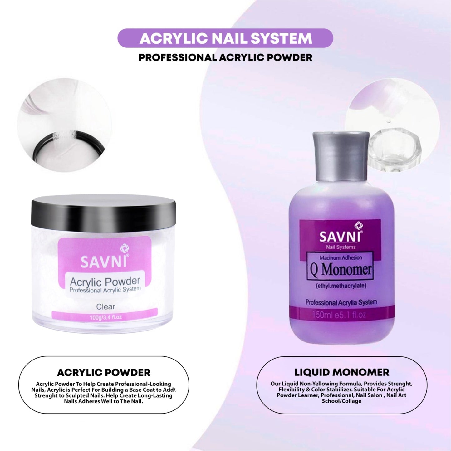 Savni 100g Clear Acrylic Powder Kit