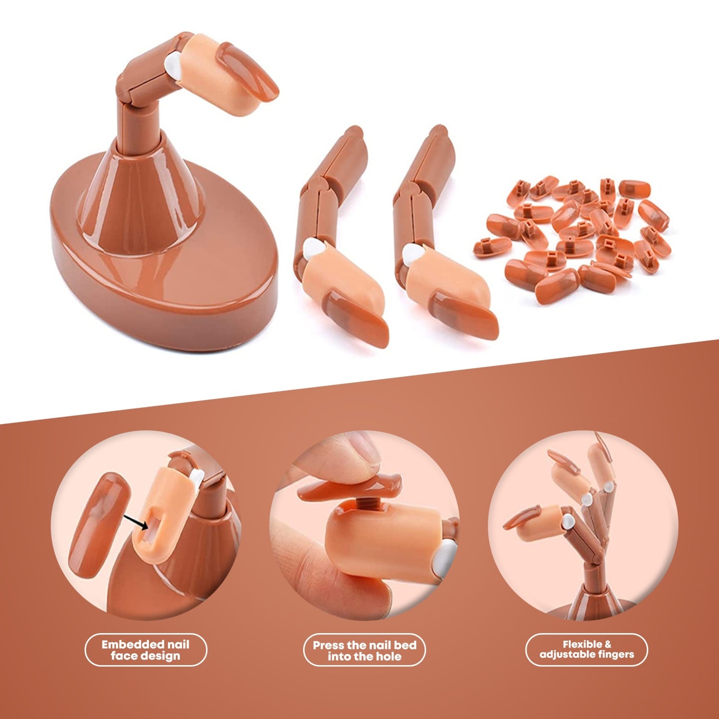 Practice Dummy with 3 Fingers - 100 Removable Nails