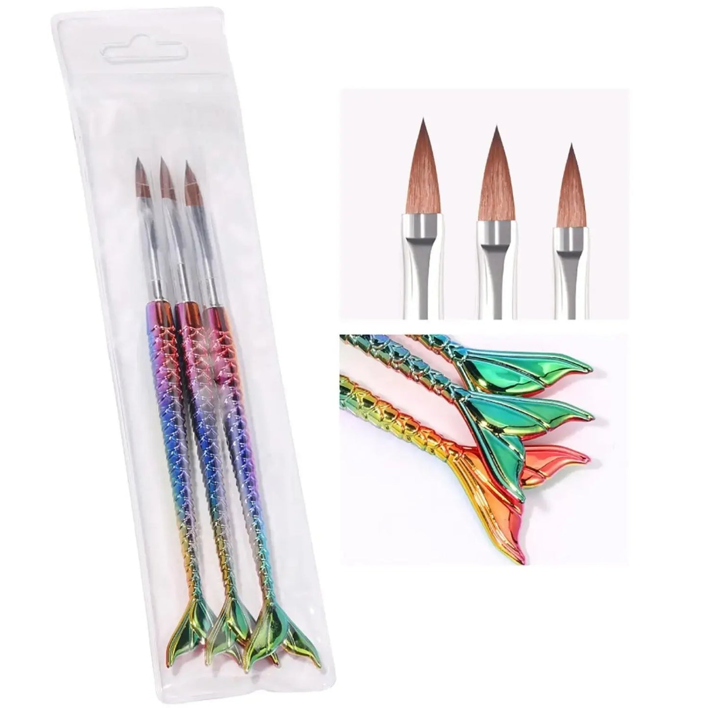 Synthetic Acrylic Brushes Mermaid Handle - Set of 3