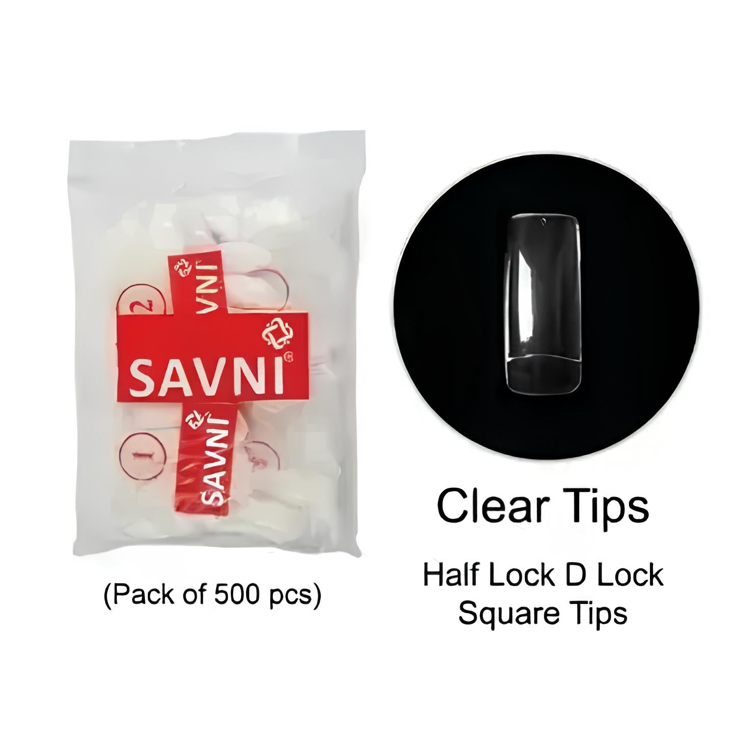 Savni E1 D Lock Half Moon Transparent Tips - 500 pcs