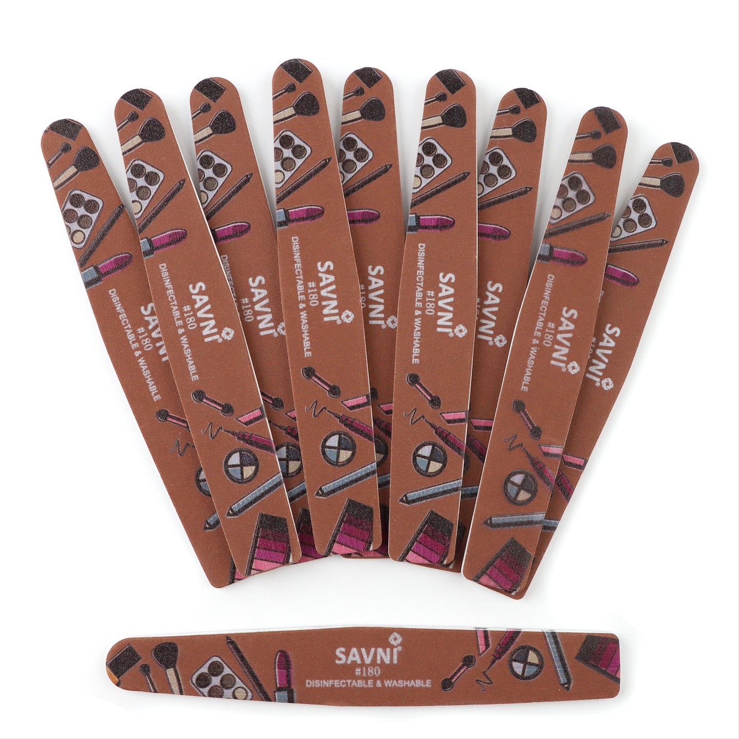 Savni Colored Designer Washable Nail Filers 180/180 Grit - Pack of 12 (Assorted Shape)