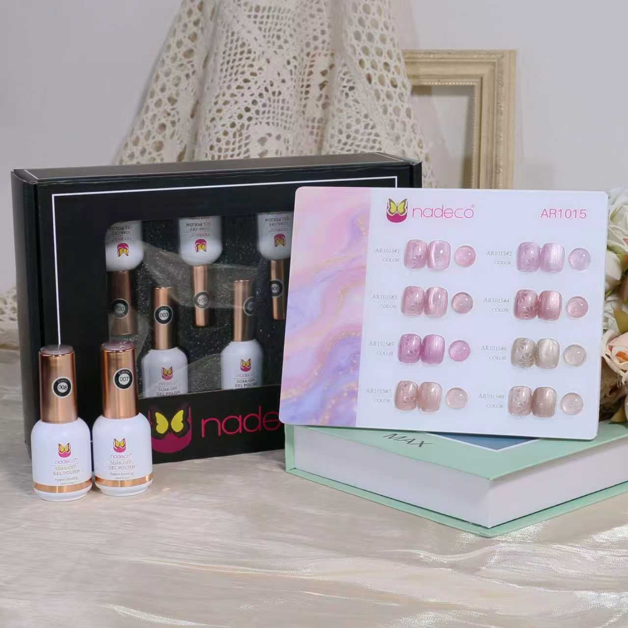 Nadeco UV Gel Polish Kit Set Of 8, 15ml Each, Cat Eye, Model-AR 1015