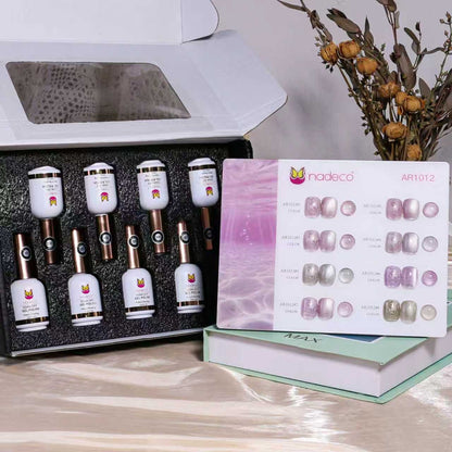 Nadeco UV Gel Polish Kit Set Of 8, 15ml Each, Cat Eye, Model-AR 1012