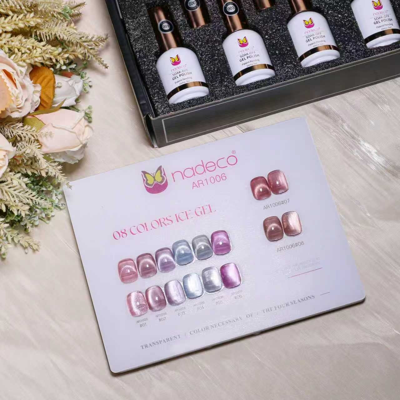 Nadeco UV Gel Polish Kit Set Of 8, 15ml Each, Cat Eye, Model-1006
