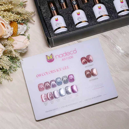 Nadeco UV Gel Polish Kit Set Of 8, 15ml Each, Cat Eye, Model-1006