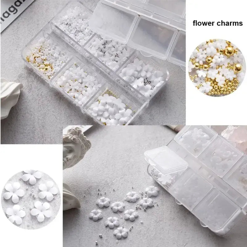 3D Flower Nail Accessory Charms with Caviar Beads