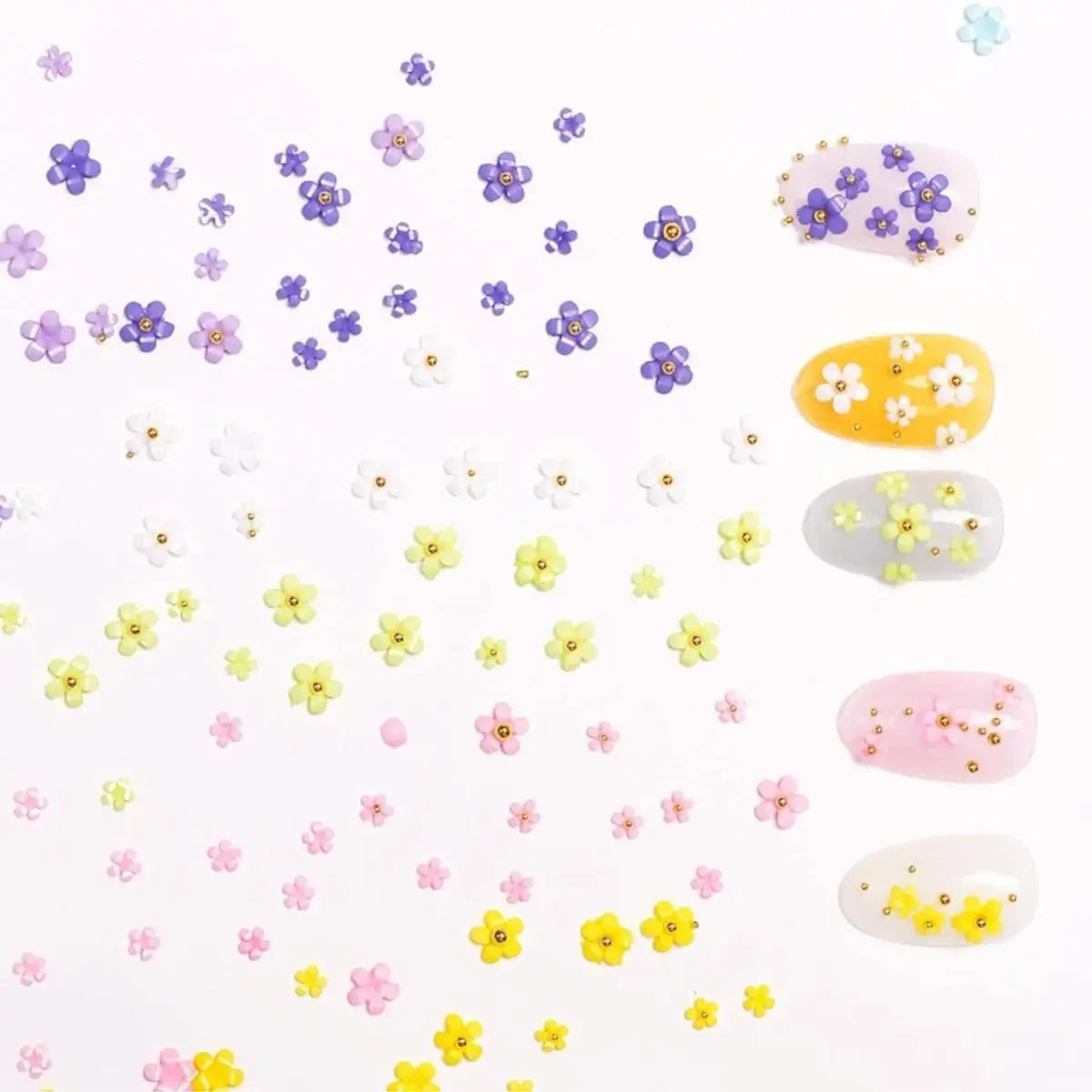 3D Flower Nail Accessory Charms with Caviar Beads