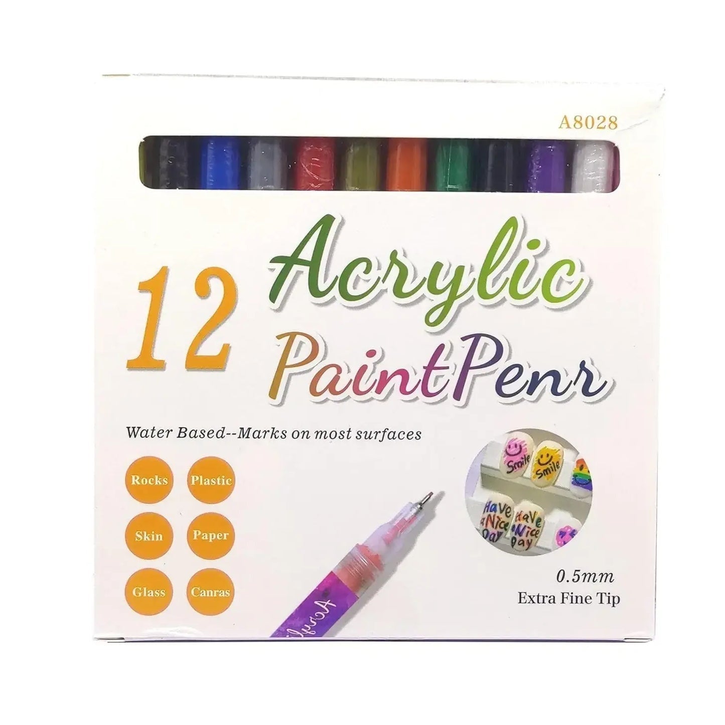 Acrylic Nail Marker 0.5mm Tip Sketch Pens for Nail Art Pack Of 12 Colors