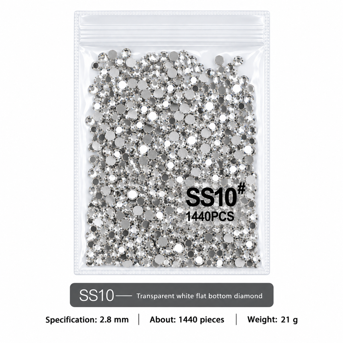 SS Flat Rhinestone - White