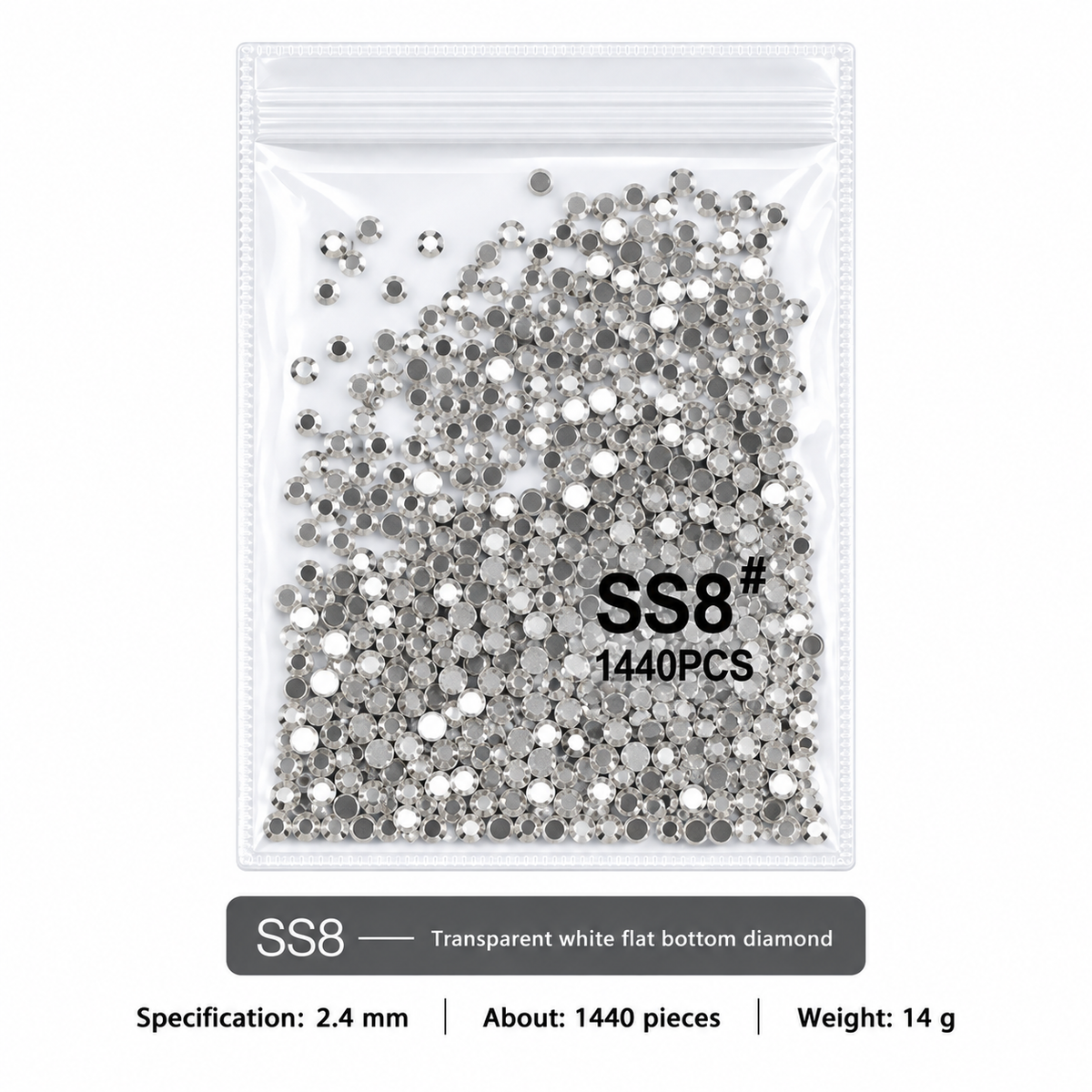 SS Flat Rhinestone - White