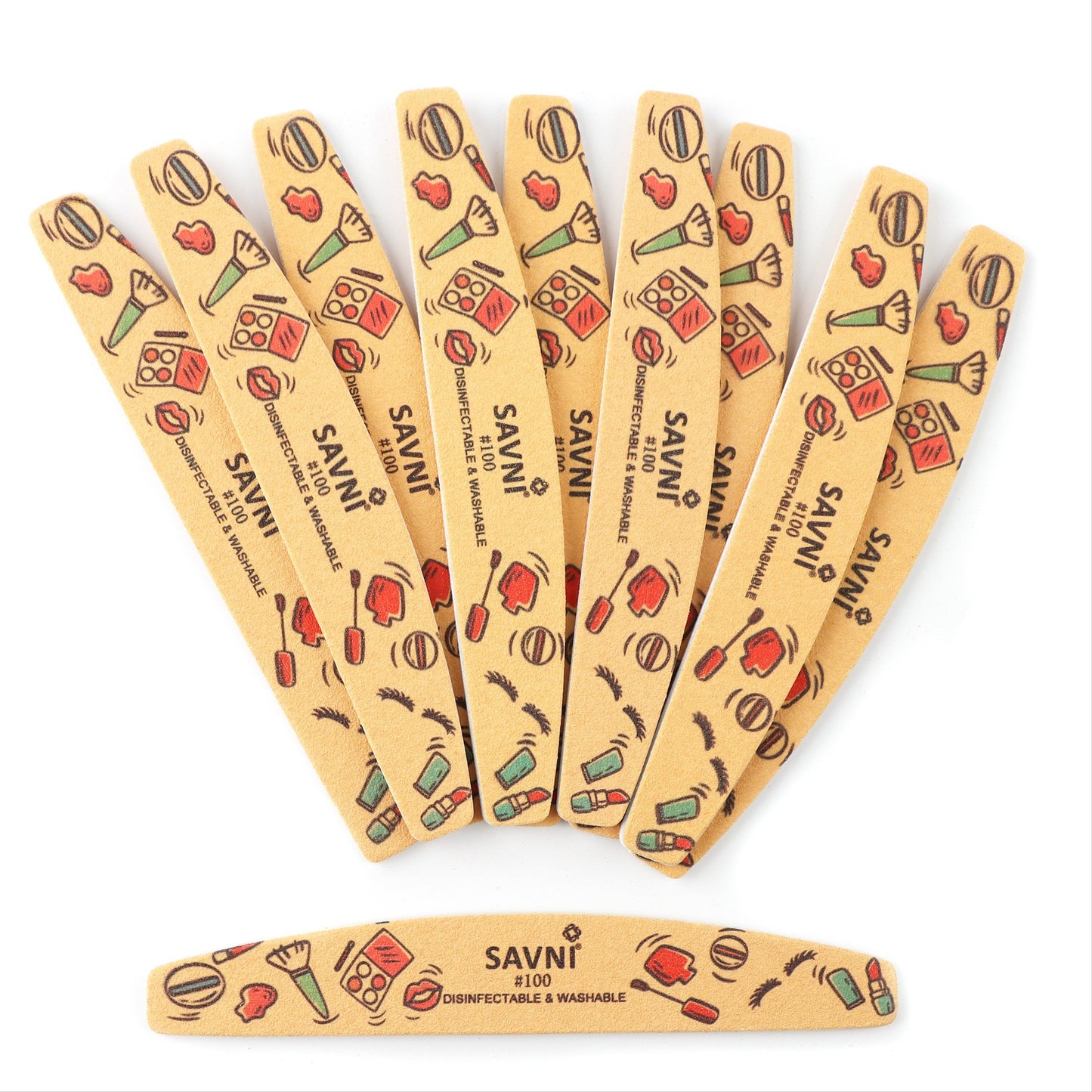 Savni Colored Designer Washable Nail Filers 100/100 Grit - Pack of 12 (Assorted Shape)