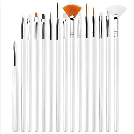 Fan, Detailing, Acrylic, Gel, Angled & Dotting Tool Mix Brushes - Set of 15