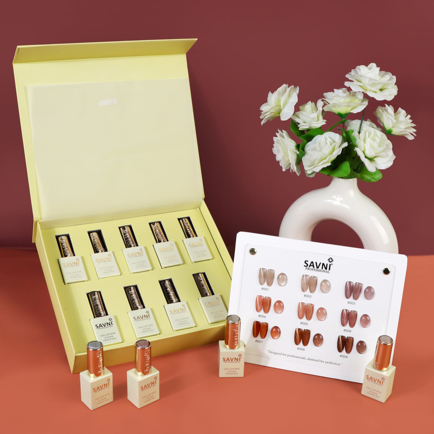 Savni Autumn Cat Eye Gel Polish Kit Set Of 9 Pcs, 15ml Each